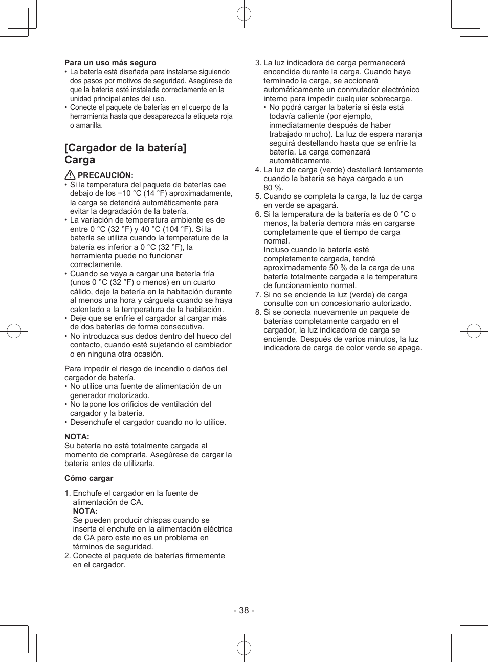 Cargador de la batería] carga | Panasonic EY3743 User Manual | Page 38 / 64