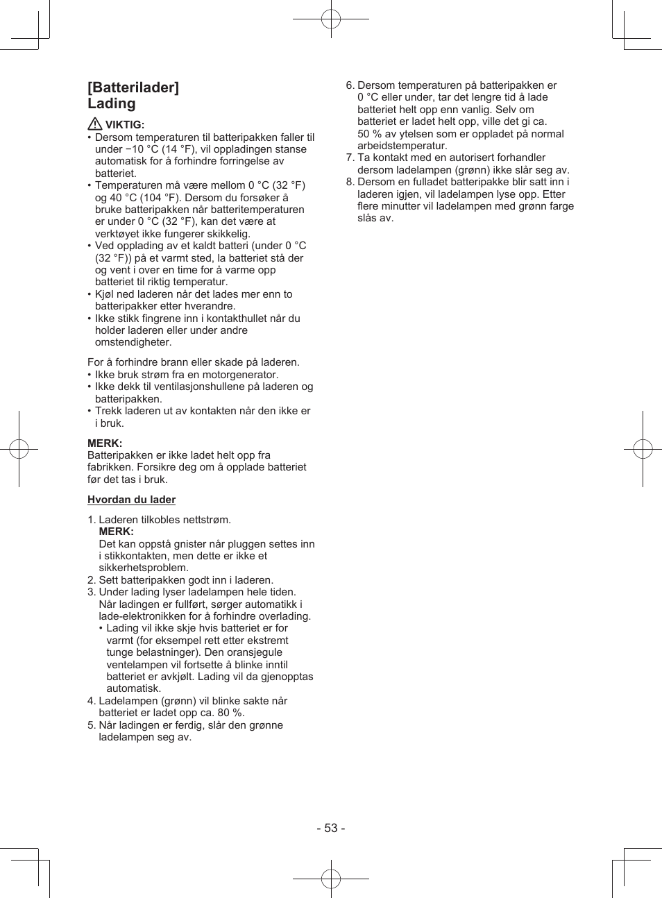 Batterilader] lading | Panasonic EY3743 User Manual | Page 53 / 64