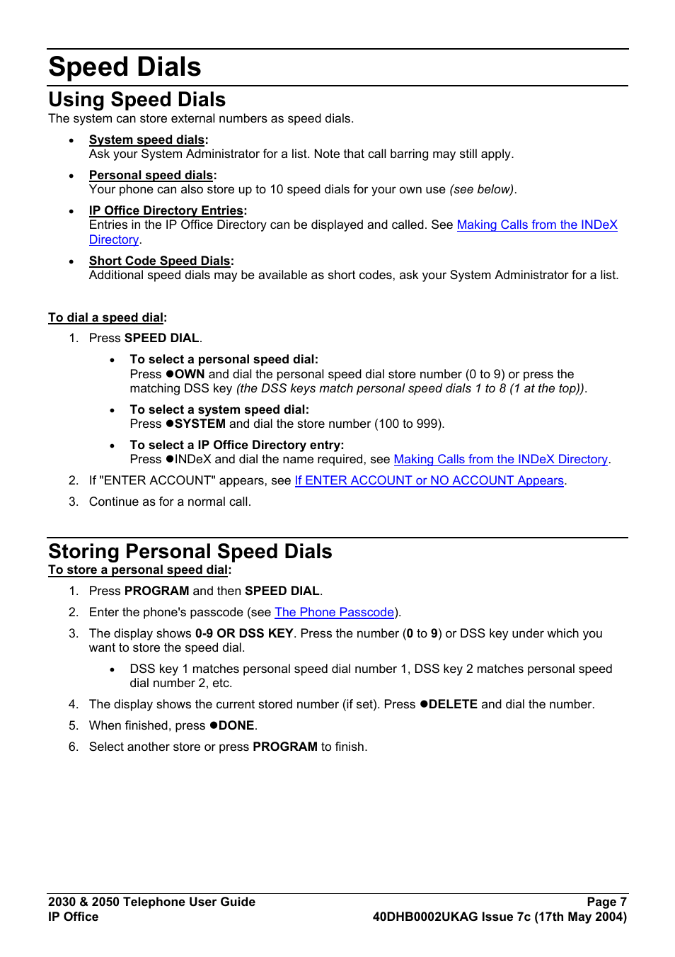 Speed dials, Using speed dials, Storing personal speed dials | Avaya 2050 User Manual | Page 11 / 51