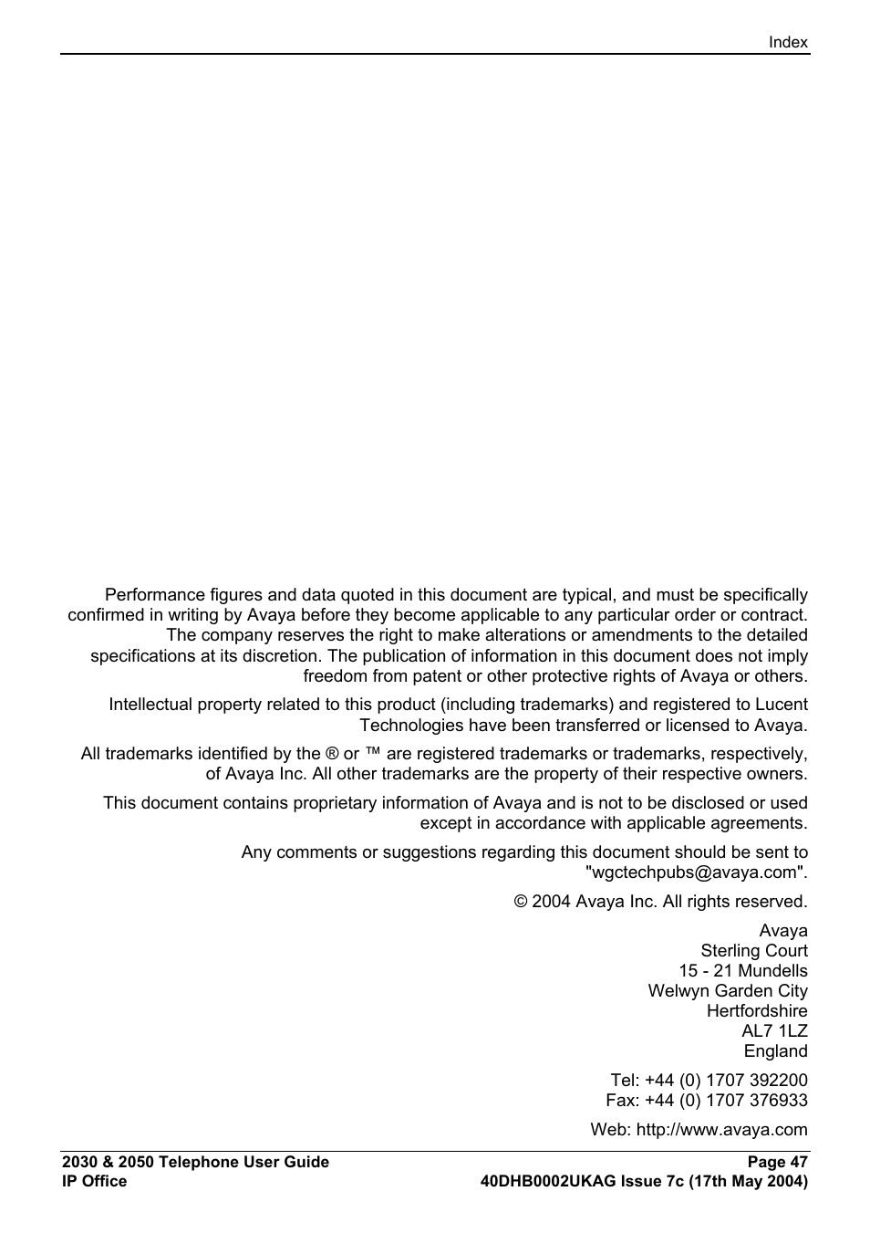 Avaya 2050 User Manual | Page 51 / 51