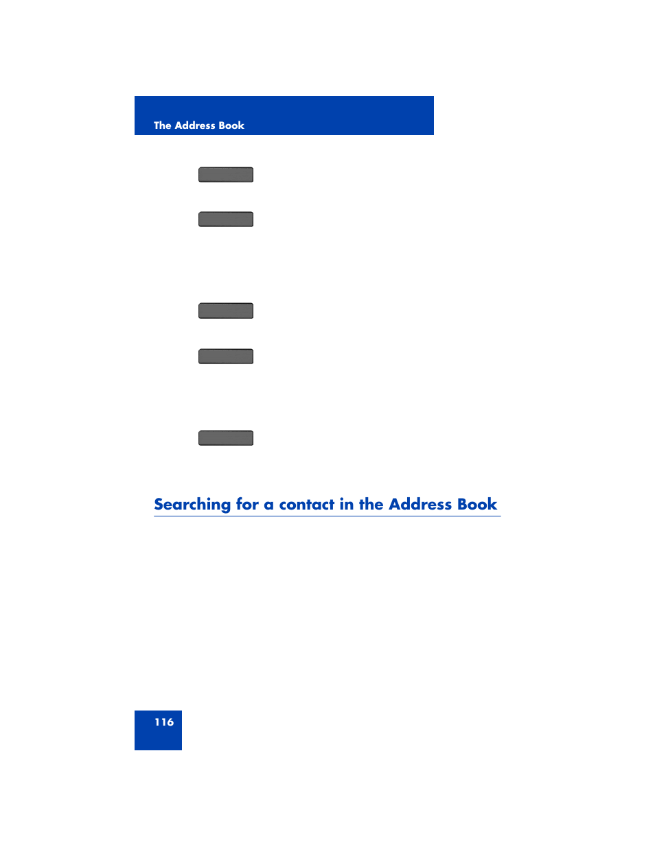 Searching for a contact in the address book | Avaya 1200 User Manual | Page 116 / 204