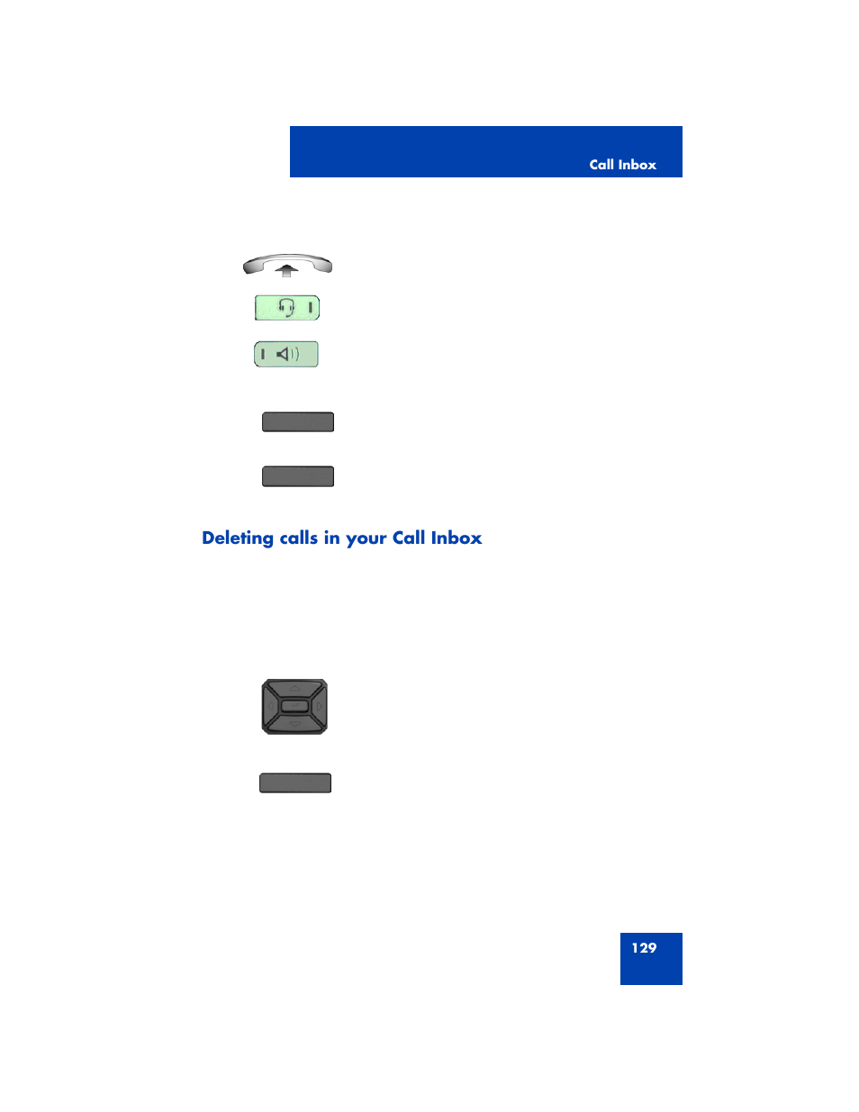 Deleting calls in your call inbox | Avaya 1200 User Manual | Page 129 / 204