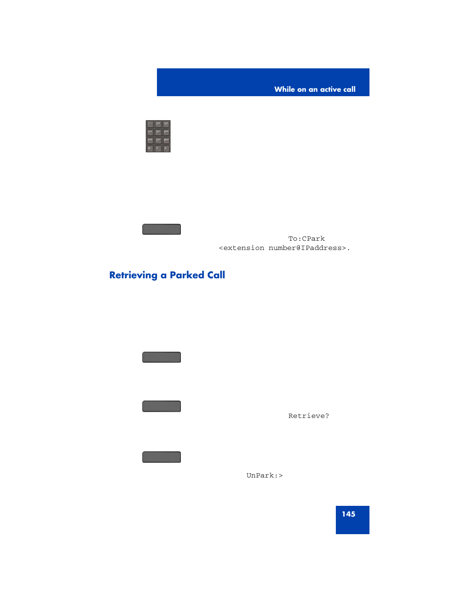 Retrieving a parked call | Avaya 1200 User Manual | Page 145 / 204