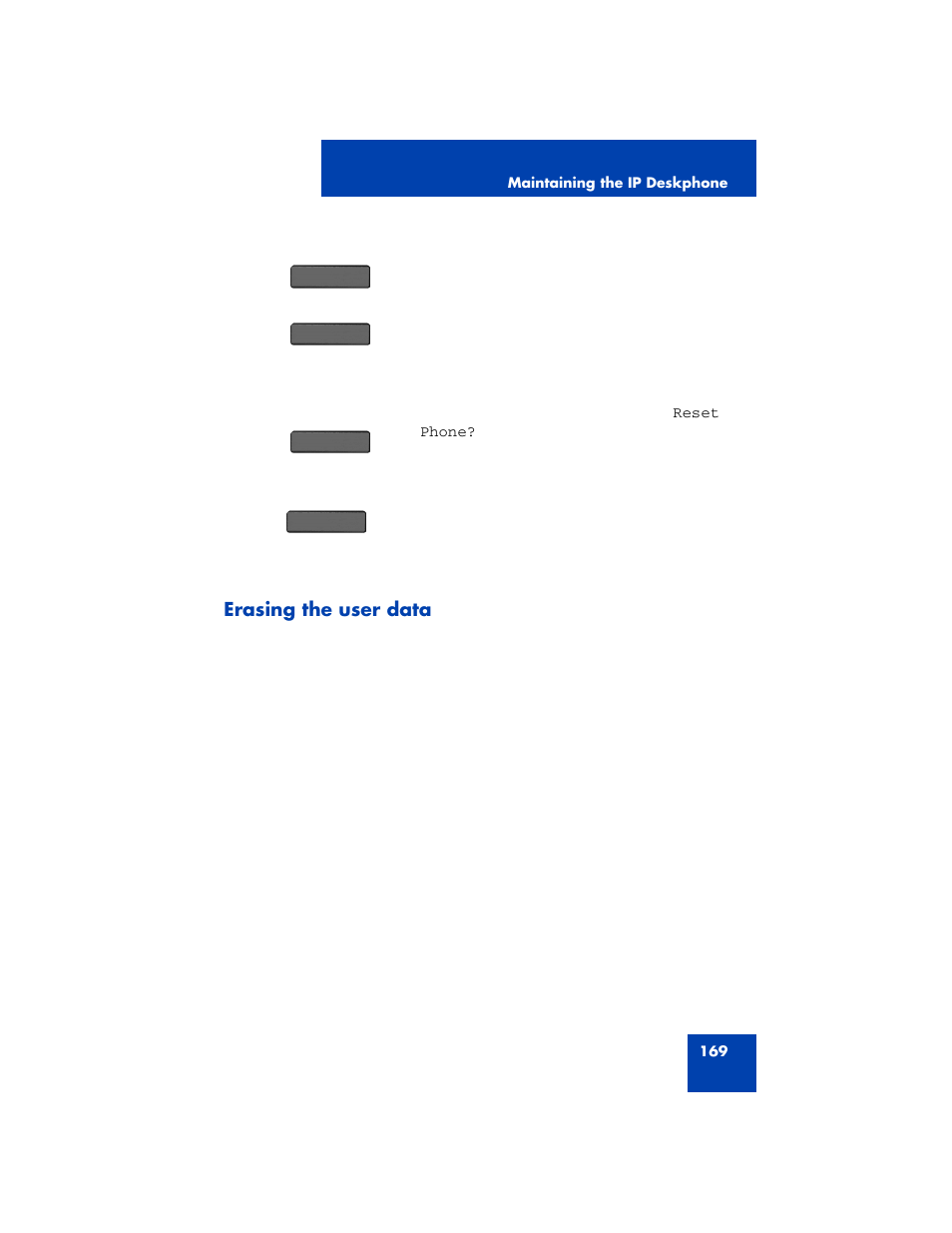 Erasing the user data, Erasing the user data” on | Avaya 1200 User Manual | Page 169 / 204