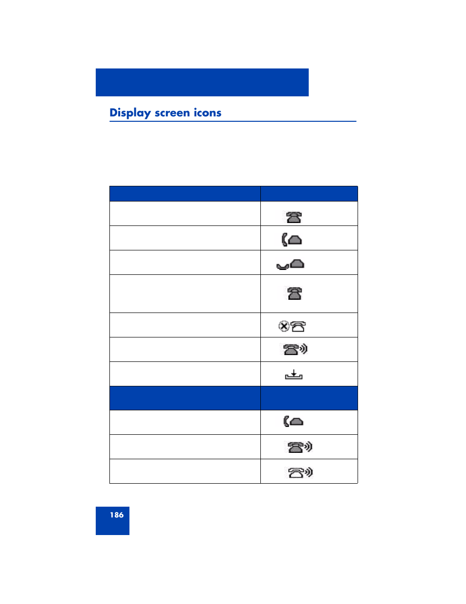 Display screen icons | Avaya 1200 User Manual | Page 186 / 204