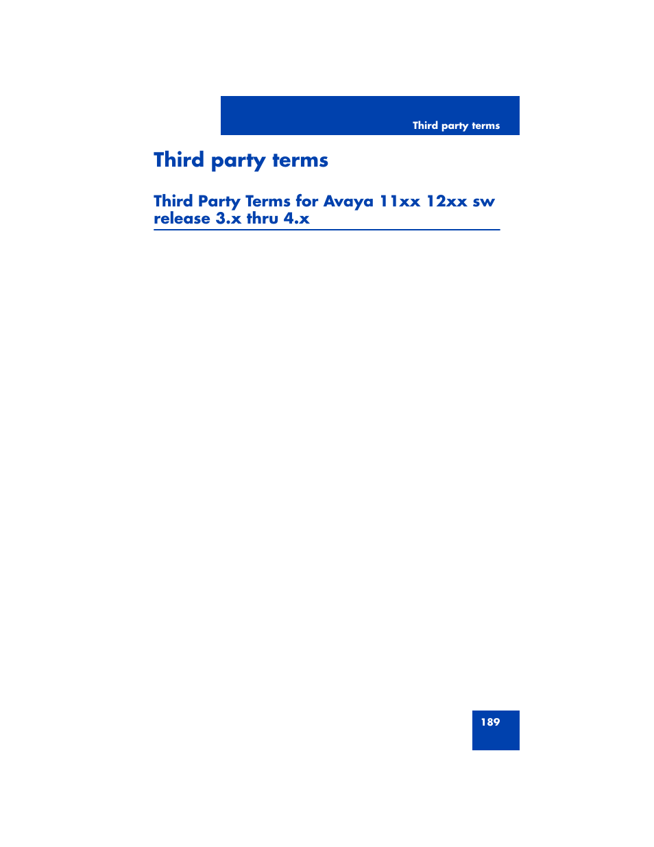 Third party terms | Avaya 1200 User Manual | Page 189 / 204