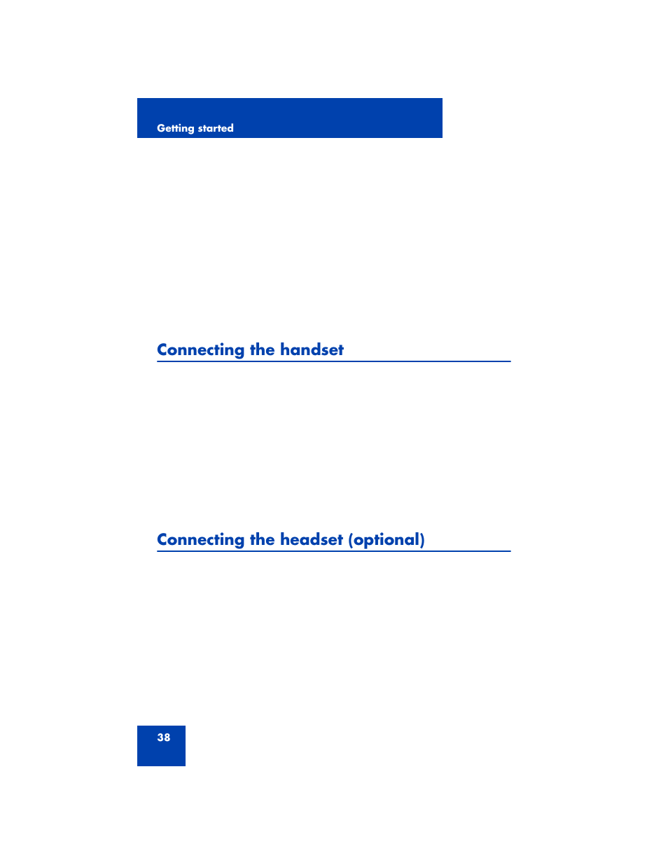 Connecting the handset, Connecting the headset (optional) | Avaya 1200 User Manual | Page 38 / 204