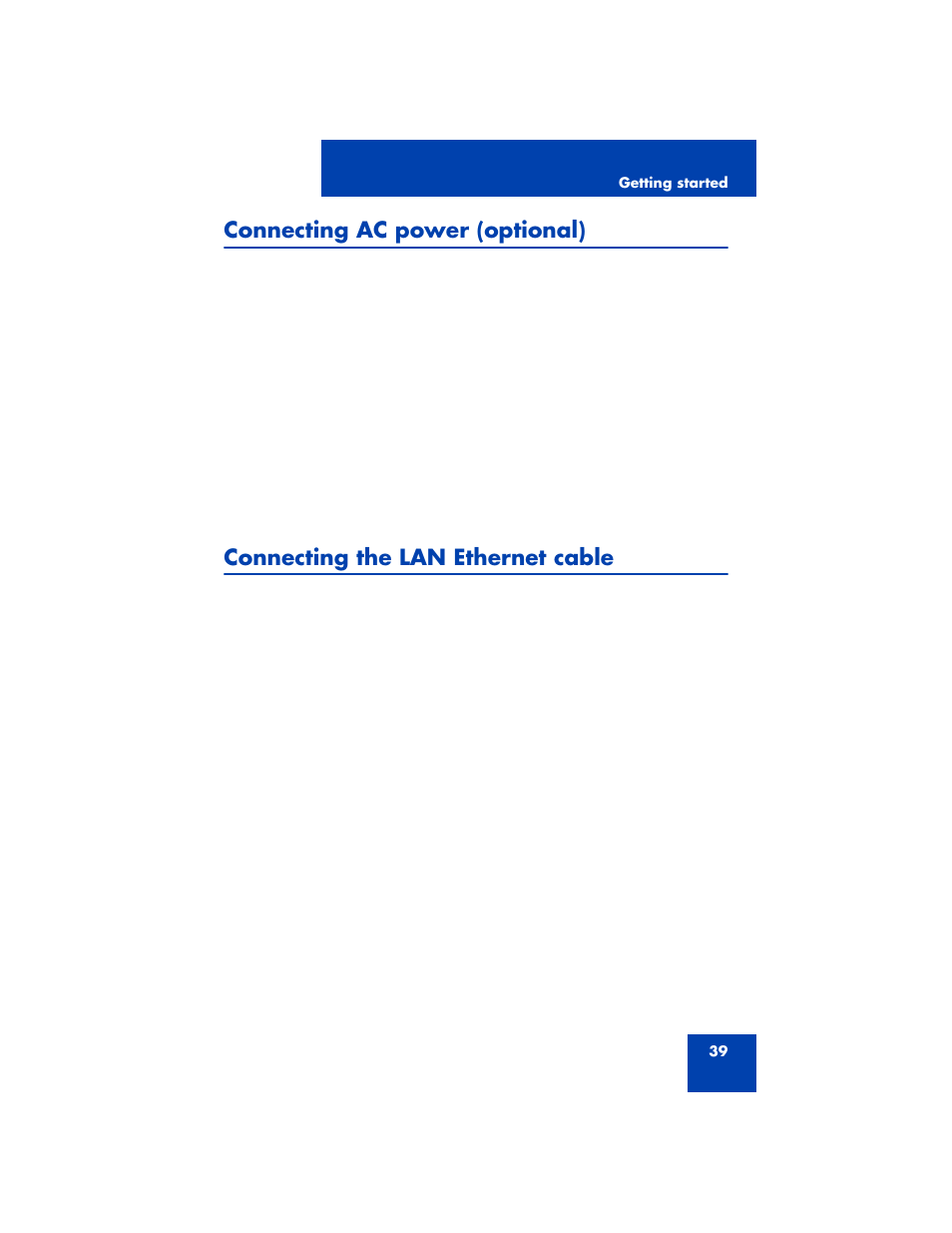 Connecting ac power (optional), Connecting the lan ethernet cable | Avaya 1200 User Manual | Page 39 / 204