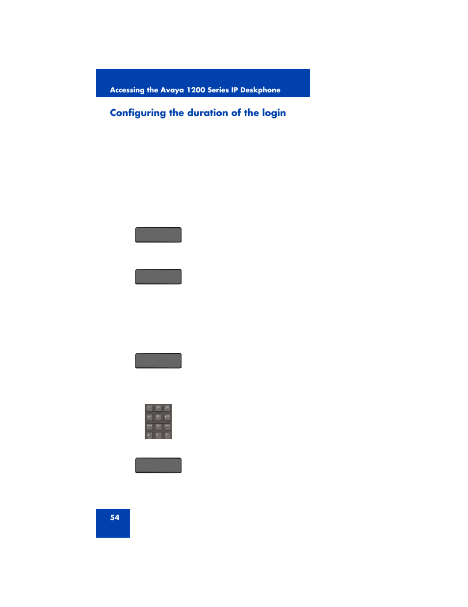 Configuring the duration of the login | Avaya 1200 User Manual | Page 54 / 204