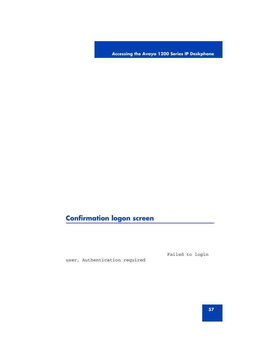 Confirmation logon screen | Avaya 1200 User Manual | Page 57 / 204