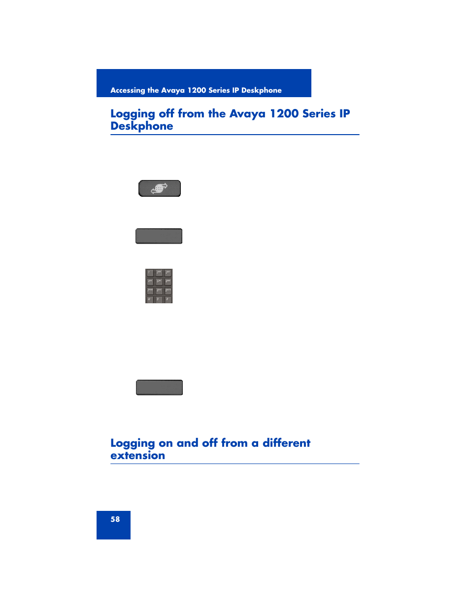 Logging on and off from a different extension | Avaya 1200 User Manual | Page 58 / 204