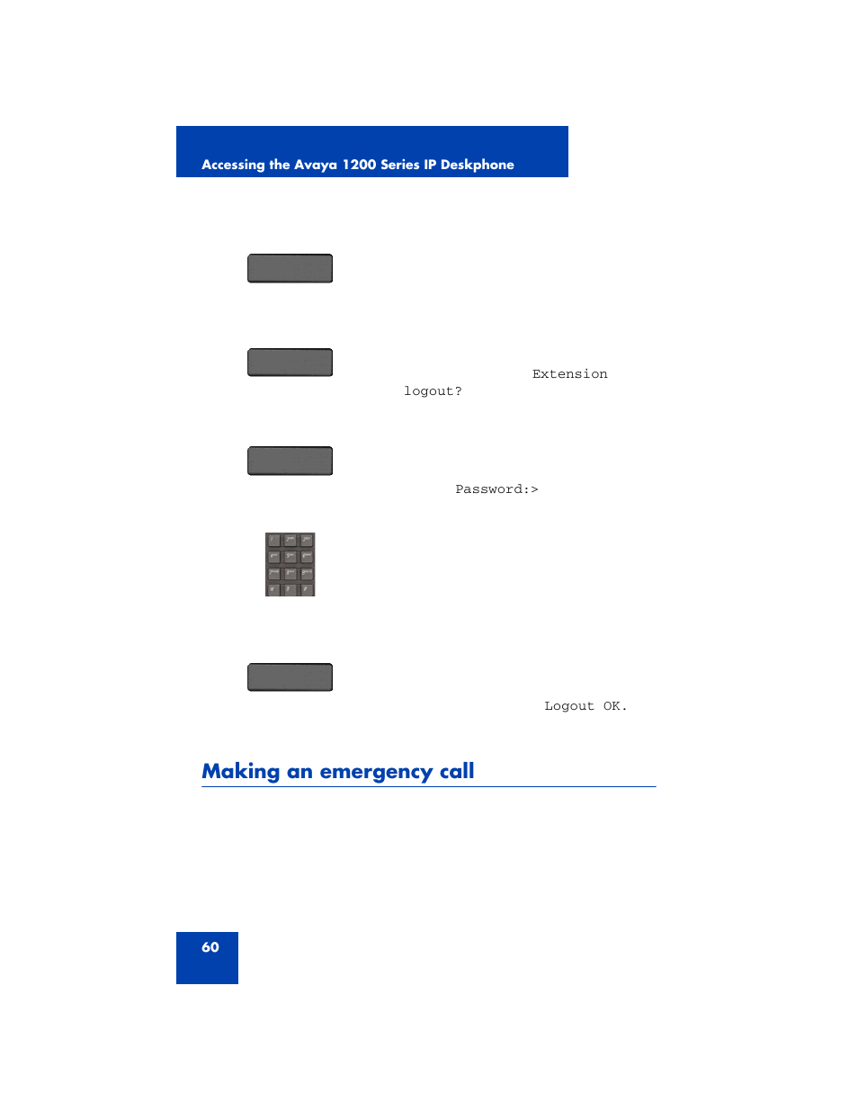 Making an emergency call | Avaya 1200 User Manual | Page 60 / 204