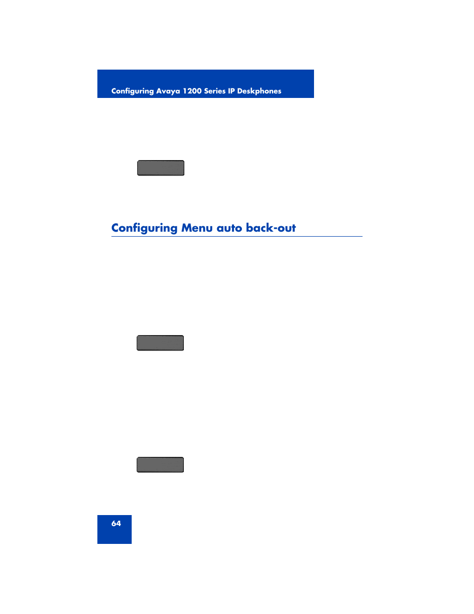 Configuring menu auto back-out | Avaya 1200 User Manual | Page 64 / 204