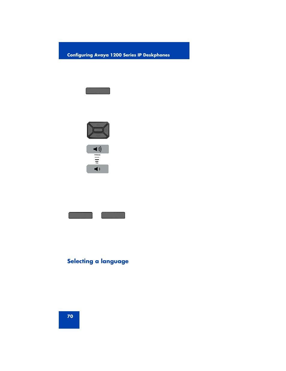 Selecting a language | Avaya 1200 User Manual | Page 70 / 204