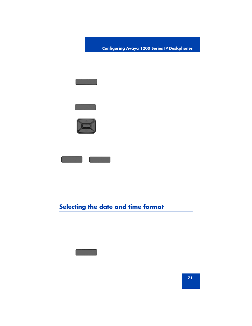 Selecting the date and time format | Avaya 1200 User Manual | Page 71 / 204