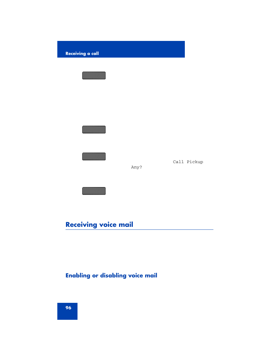 Receiving voice mail, Enabling or disabling voice mail | Avaya 1200 User Manual | Page 96 / 204