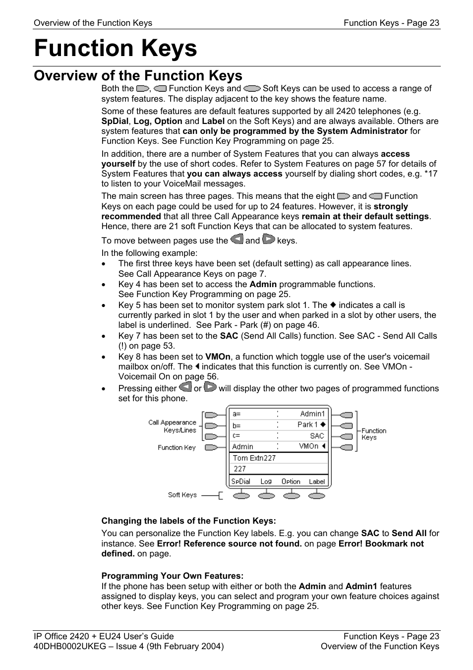 Function keys, Overview of the function keys | Avaya IP OFFICE EU24 User Manual | Page 23 / 60