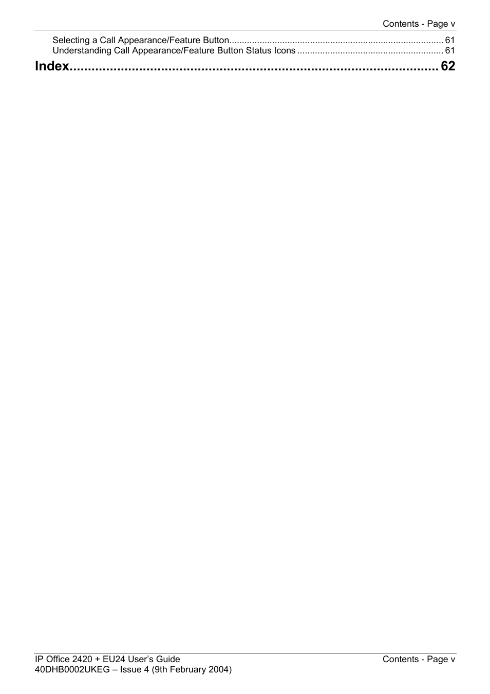 Index | Avaya IP OFFICE EU24 User Manual | Page 5 / 60