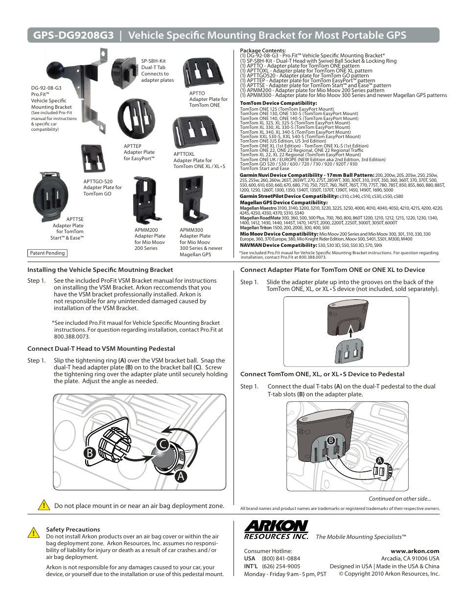 Arkon GPS-DG9208G3 User Manual | 4 pages