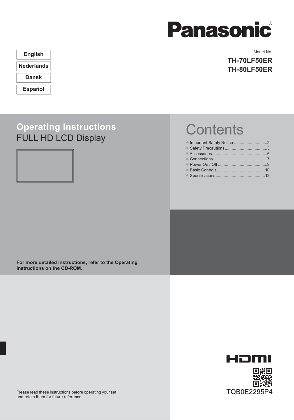 Panasonic TH70LF50ER User Manual | 56 pages