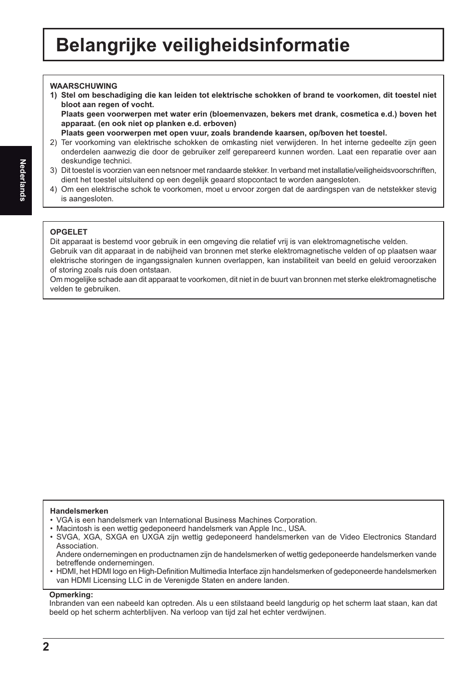 Belangrijke veiligheidsinformatie | Panasonic TH70LF50ER User Manual | Page 16 / 56