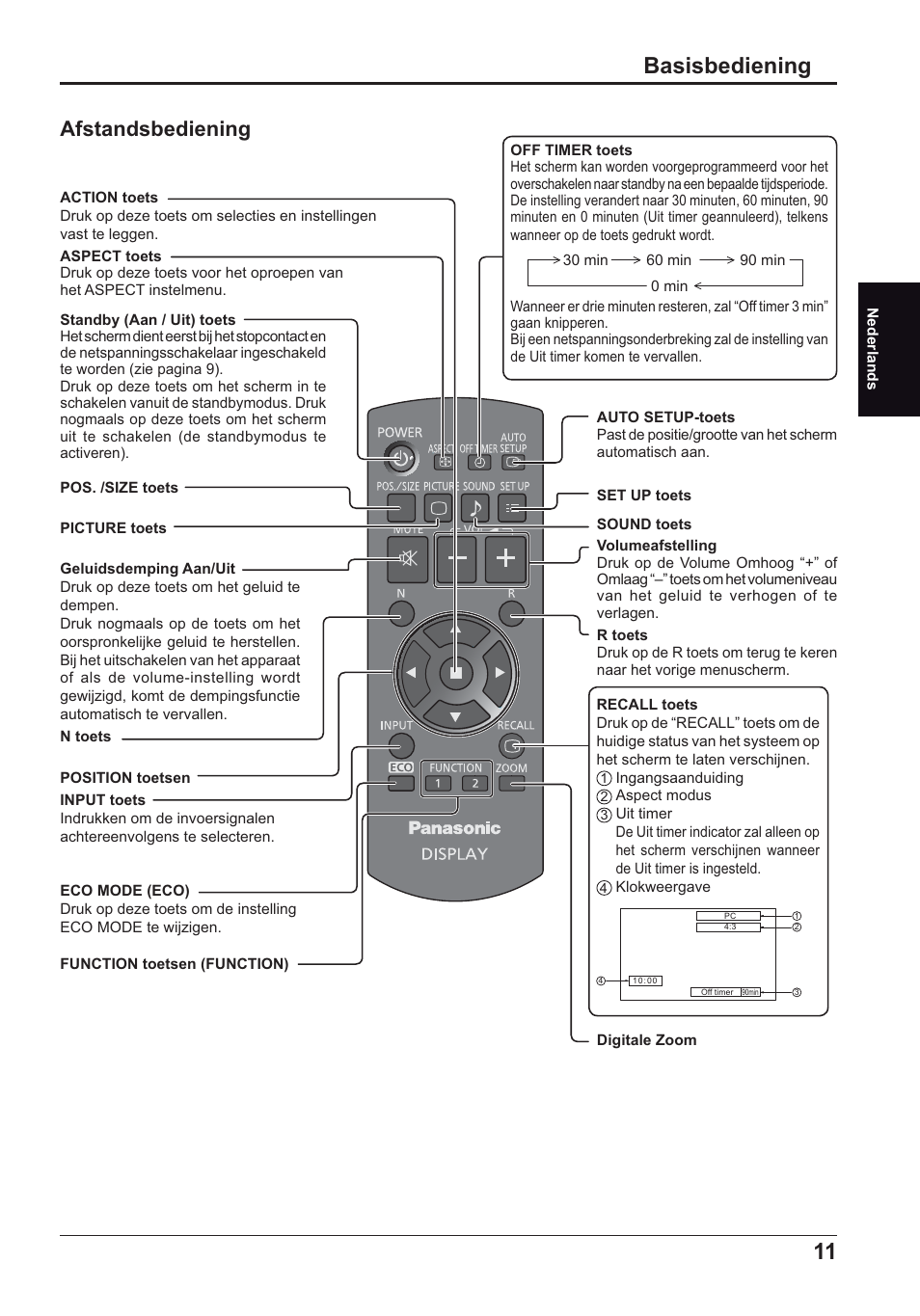 Basisbediening, Afstandsbediening | Panasonic TH70LF50ER User Manual | Page 25 / 56