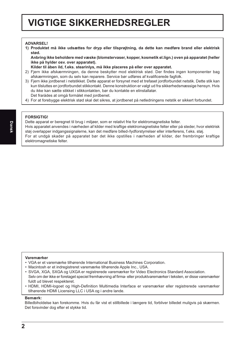 Vigtige sikkerhedsregler | Panasonic TH70LF50ER User Manual | Page 30 / 56