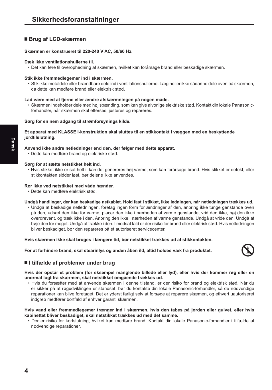 Sikkerhedsforanstaltninger | Panasonic TH70LF50ER User Manual | Page 32 / 56