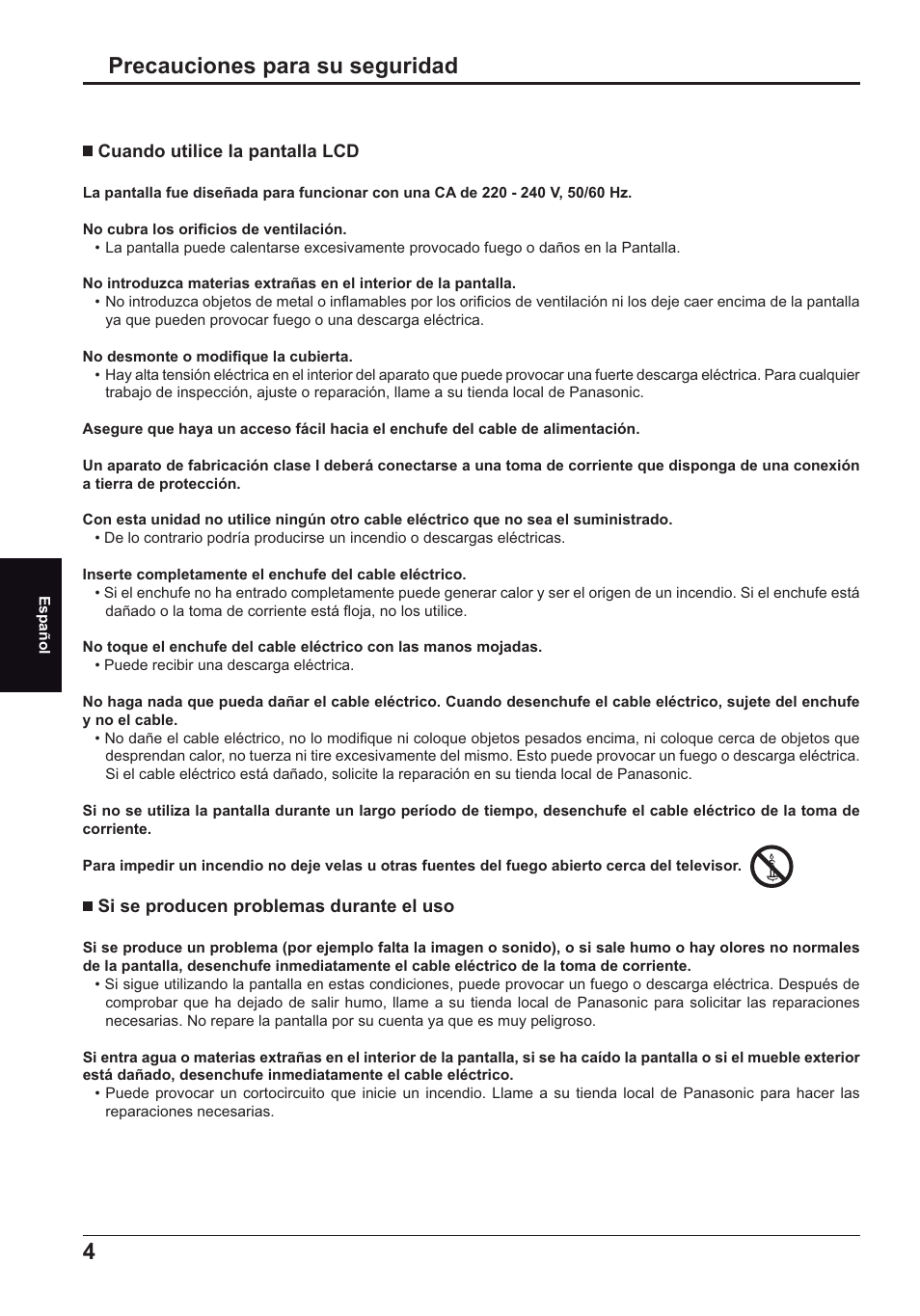 Precauciones para su seguridad | Panasonic TH70LF50ER User Manual | Page 46 / 56