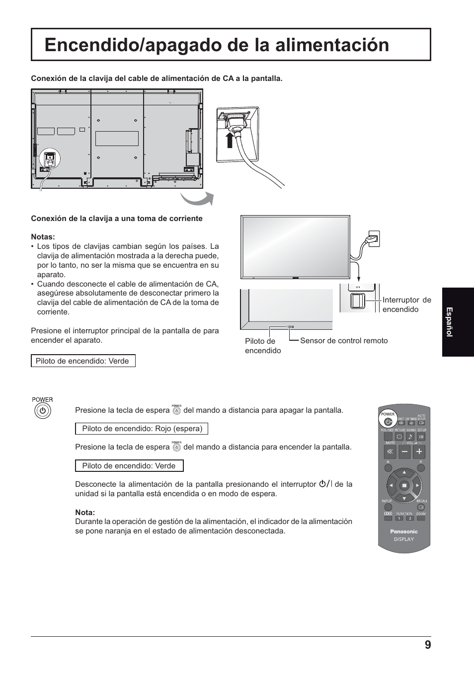 Encendido/apagado de la alimentación | Panasonic TH70LF50ER User Manual | Page 51 / 56