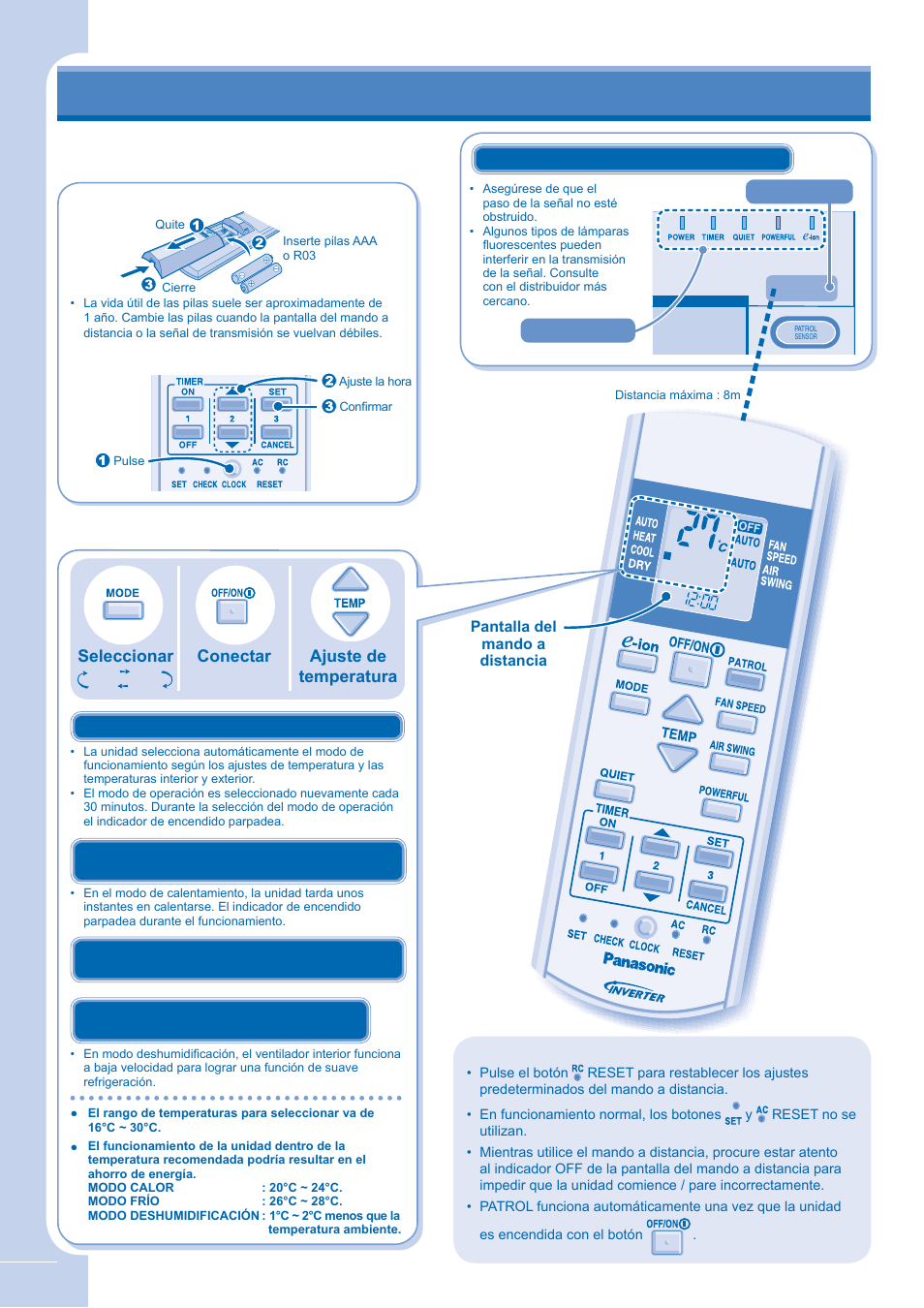 Para poner en funcionamiento, Preparación del mando a | Panasonic CSE9GKEW User Manual | Page 4 / 8
