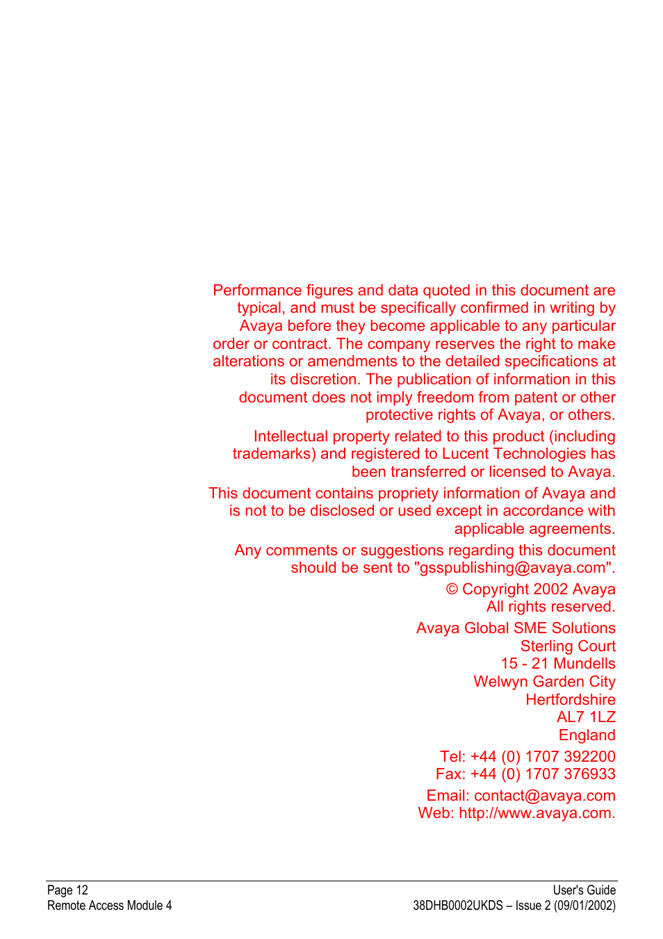 Avaya Remote Access Module 4 User Manual | Page 12 / 12