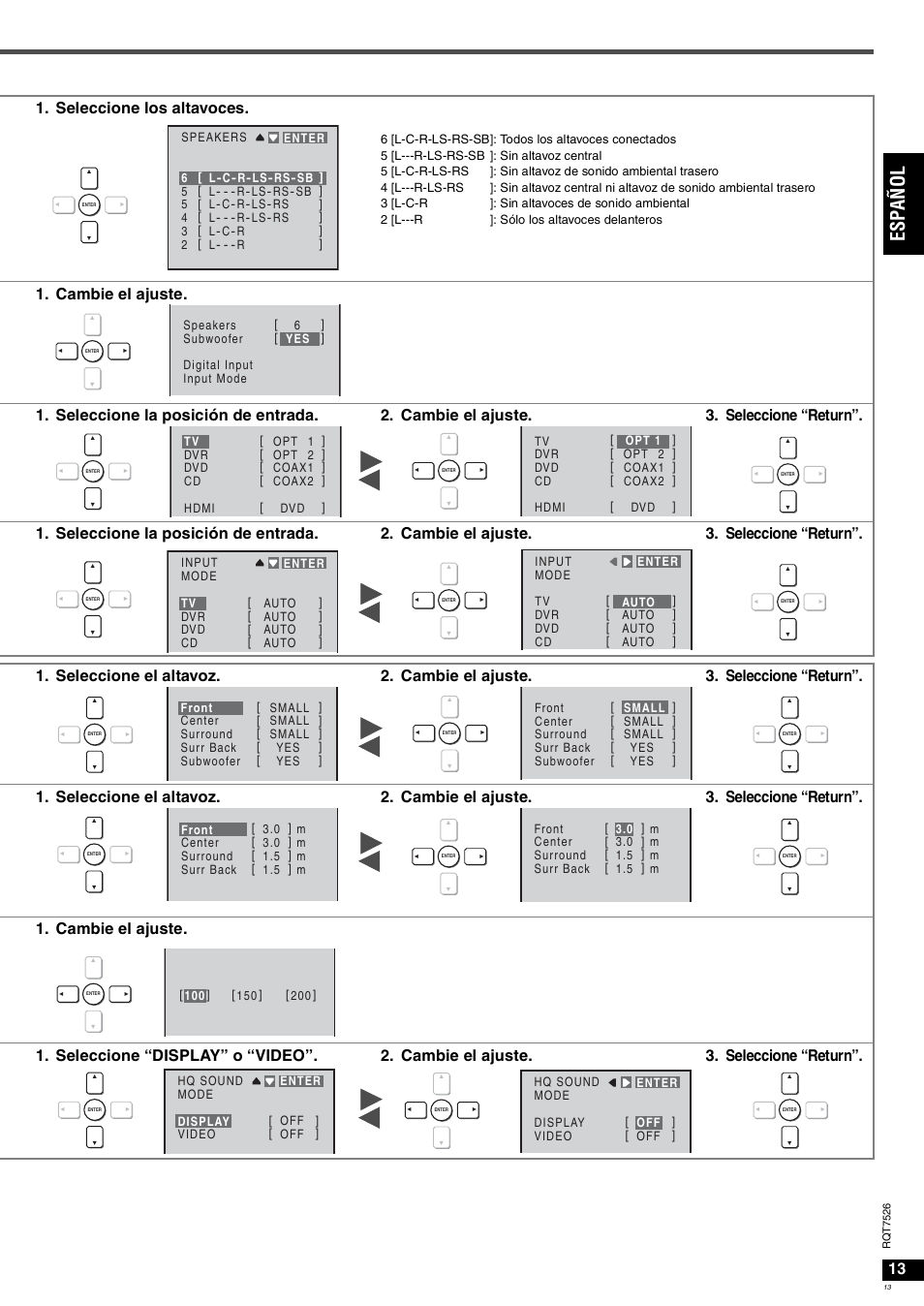 Es pa ñol, Seleccione los altavoces | Panasonic SAXR70 User Manual | Page 13 / 29