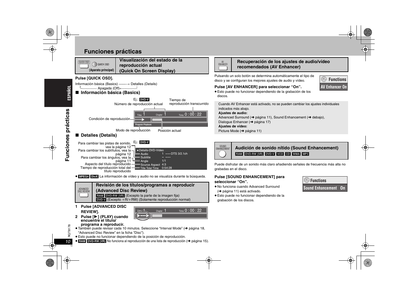 Funciones prácticas, Funci ones pr áct icas | Panasonic DVDS295EG User Manual | Page 10 / 72