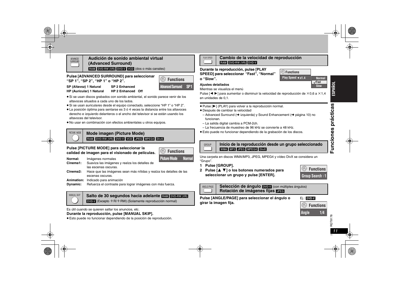 Funci ones práct icas | Panasonic DVDS295EG User Manual | Page 11 / 72