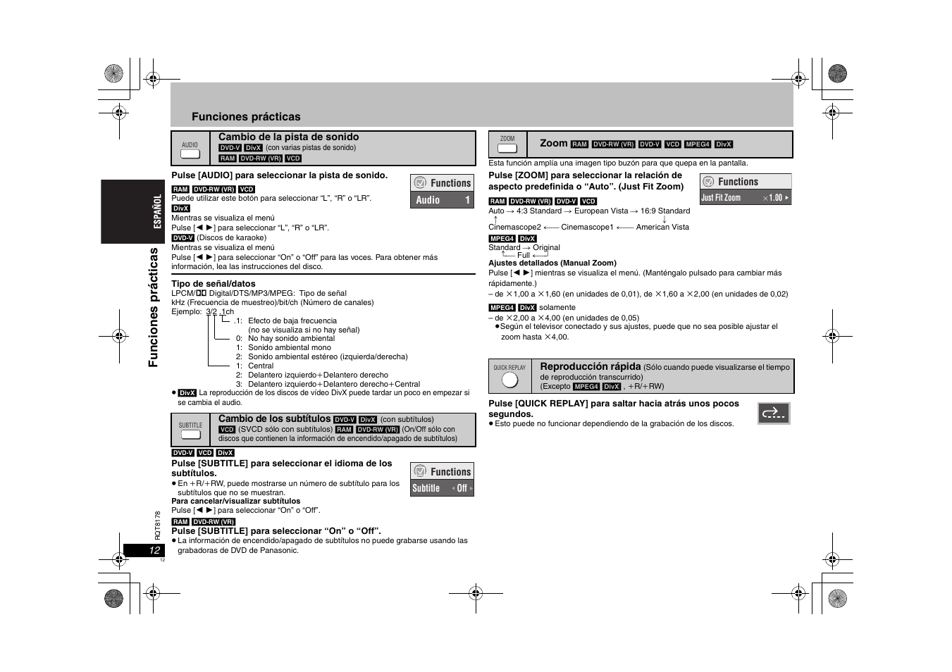 Funci ones pr áct icas | Panasonic DVDS295EG User Manual | Page 12 / 72