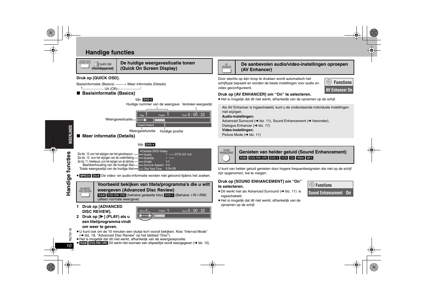 Handige functies, Handi g e funct ie s | Panasonic DVDS295EG User Manual | Page 32 / 72