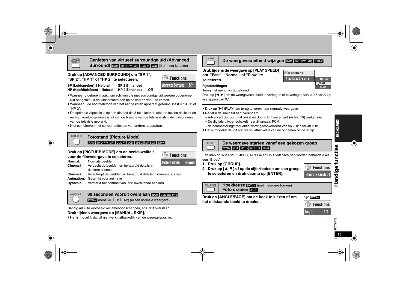 Handi g e funct ie s | Panasonic DVDS295EG User Manual | Page 33 / 72