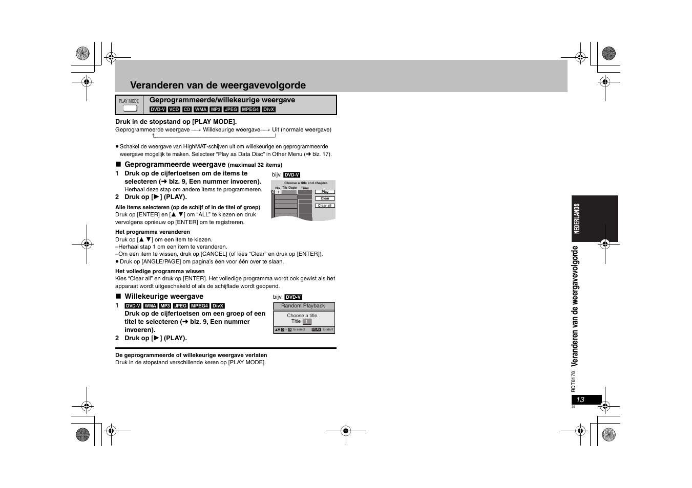 Veranderen van de weergavevolgorde, Ver ander en v an de w eer gave vo lgor de | Panasonic DVDS295EG User Manual | Page 35 / 72