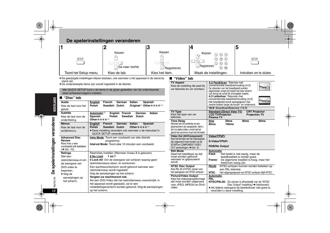 De spelerinstellingen veranderen | Panasonic DVDS295EG User Manual | Page 40 / 72