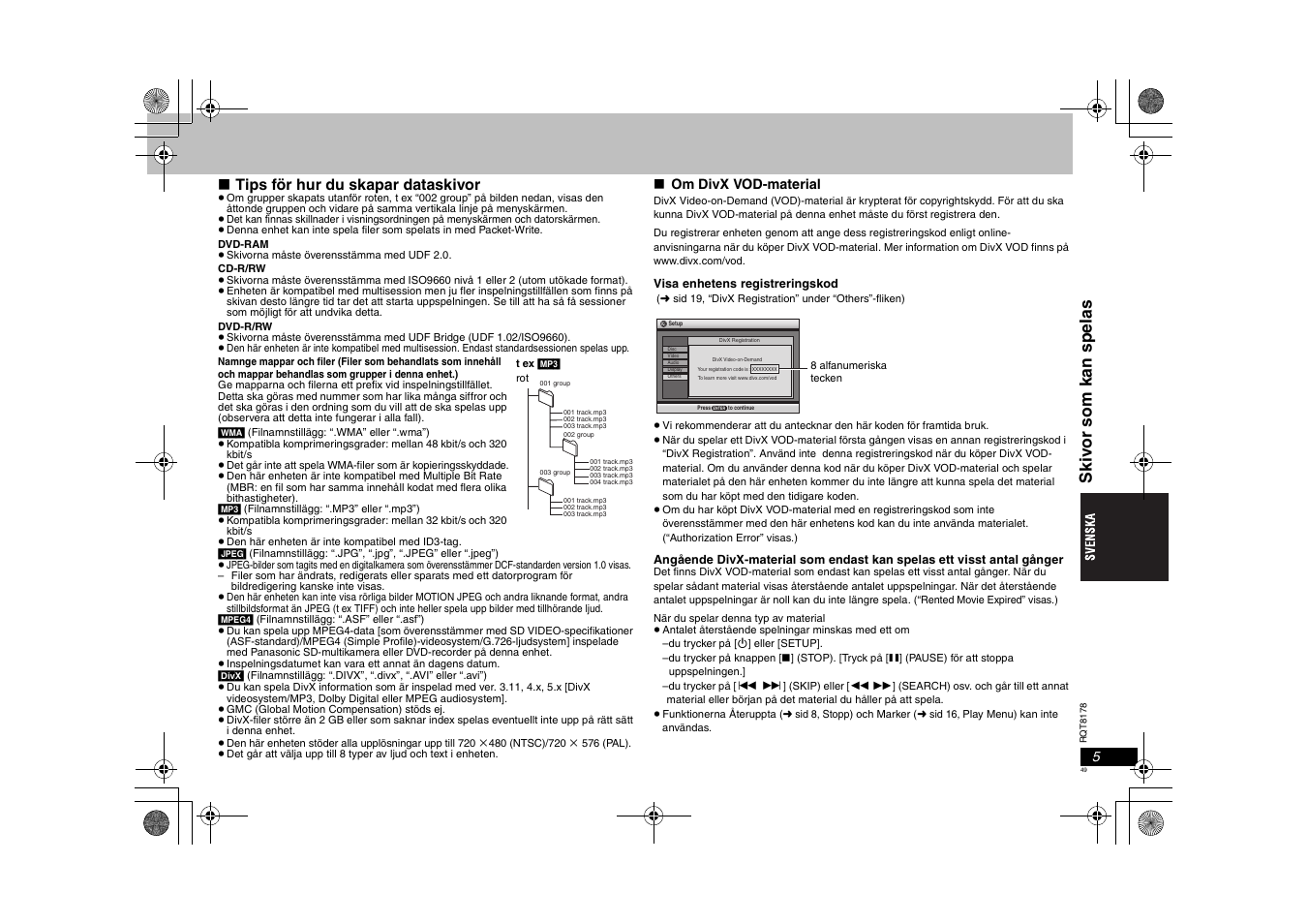 Ski v or som kan spel as, Tips för hur du skapar dataskivor | Panasonic DVDS295EG User Manual | Page 49 / 72