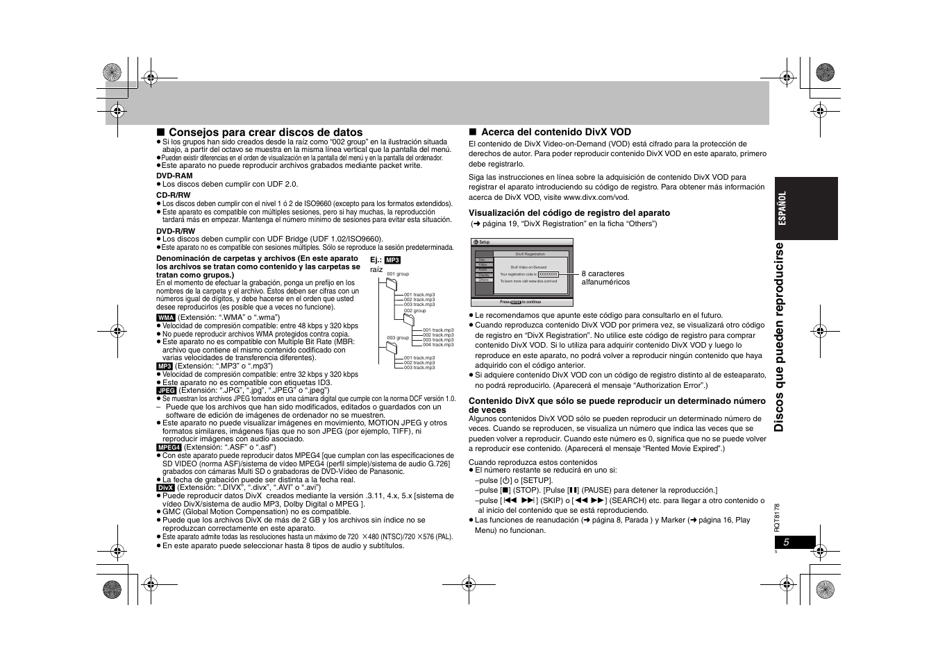 Dis cos que pueden re pr oduci rs e, Consejos para crear discos de datos | Panasonic DVDS295EG User Manual | Page 5 / 72