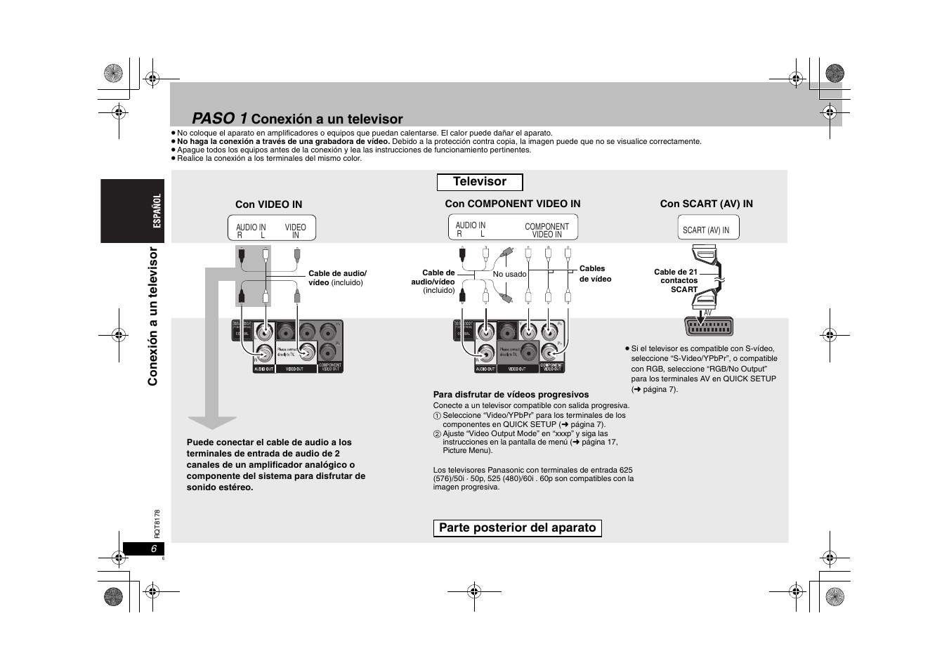 Paso 1, Conexión a un televisor, Televisor | Panasonic DVDS295EG User Manual | Page 6 / 72