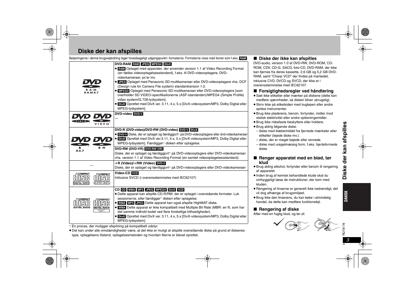 Diske der kan afspilles | Panasonic DVDS295EG User Manual | Page 69 / 72