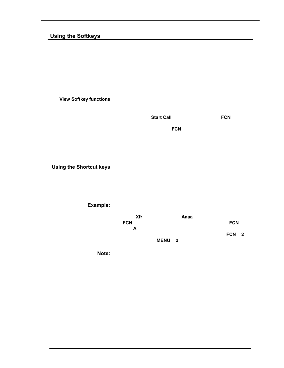 Using the shortcut keys, Example, Note | Using the softkeys | Avaya 3600 Series User Manual | Page 13 / 36