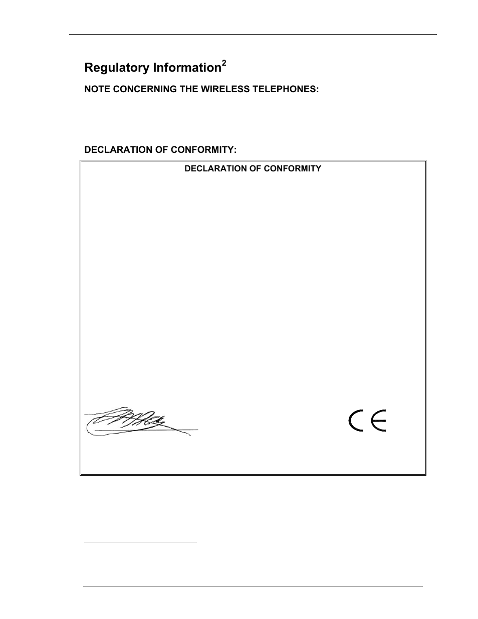 Regulatory information, Note concerning the wireless telephones, Declaration of conformity | Avaya 3600 Series User Manual | Page 32 / 36