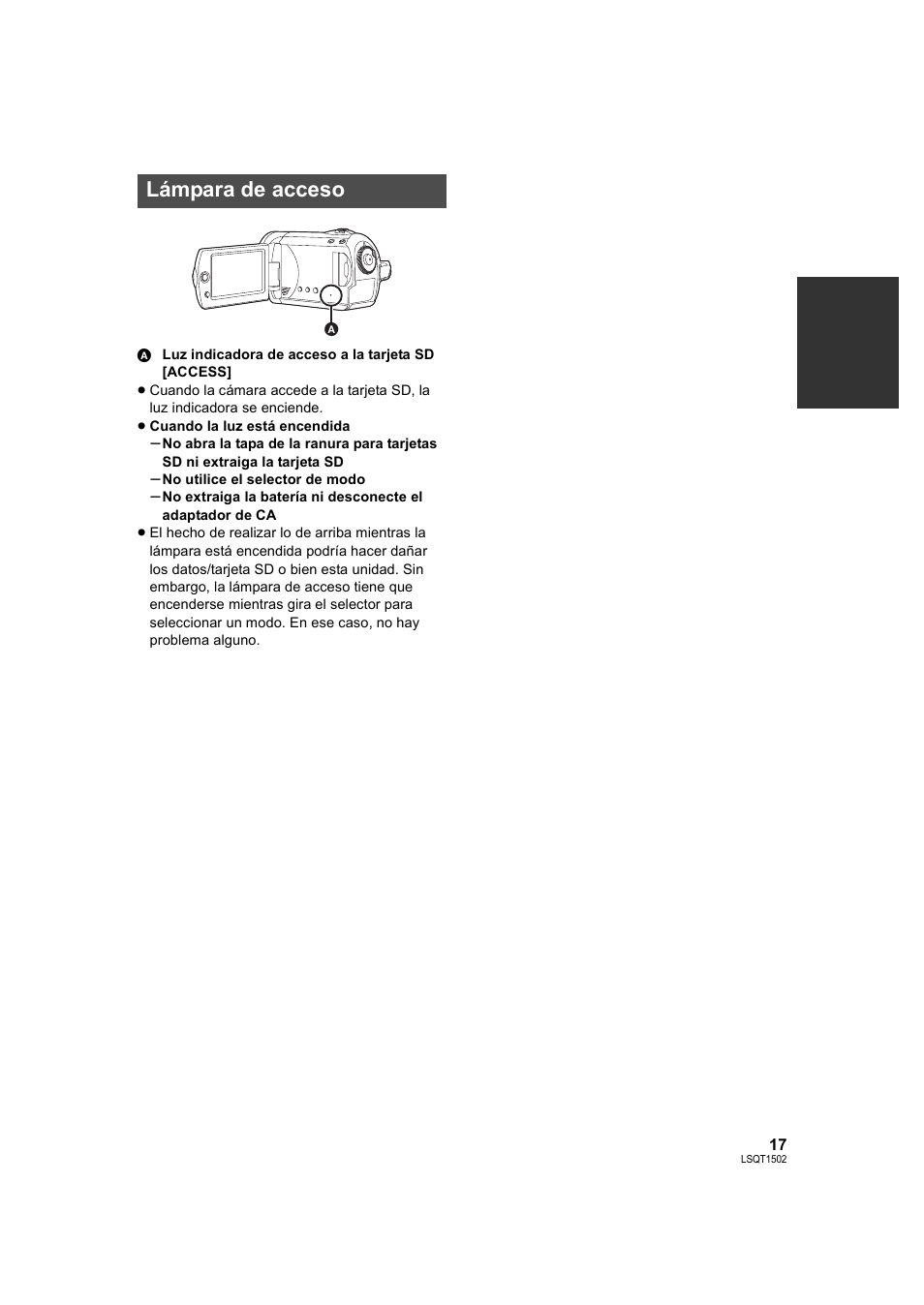 Lámpara de acceso, L 17) | Panasonic SDRS26 User Manual | Page 17 / 102