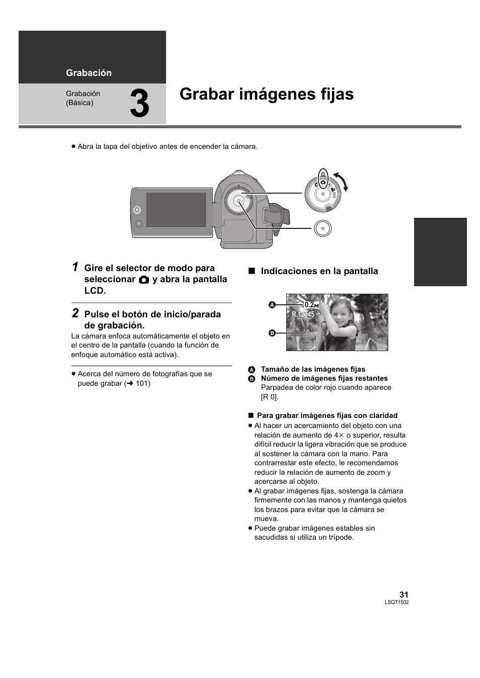 Grabar imágenes fijas, 3] grabar imágenes fijas, L 31) | Panasonic SDRS26 User Manual | Page 31 / 102