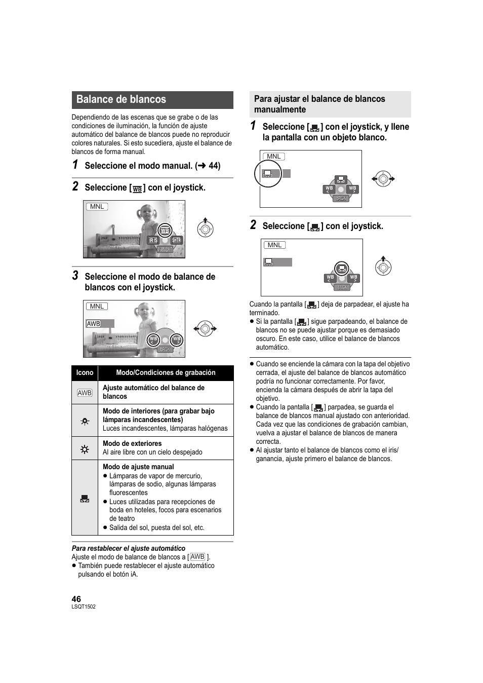 Balance de blancos | Panasonic SDRS26 User Manual | Page 46 / 102