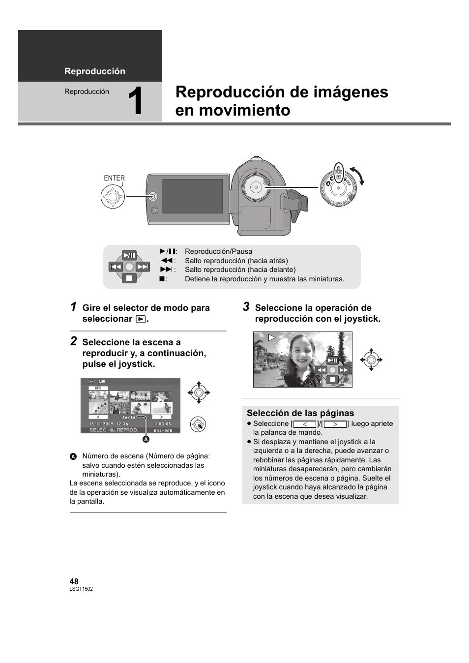 Reproducción, Reproducción de imágenes en movimiento, Repro | Ducción, 1] reproducción de imágenes en, Movimiento, L 48, L 48) | Panasonic SDRS26 User Manual | Page 48 / 102